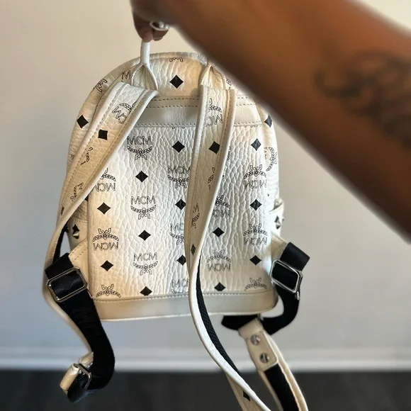 MCM White and Pink Studded Backpack - Picture 2 of 16